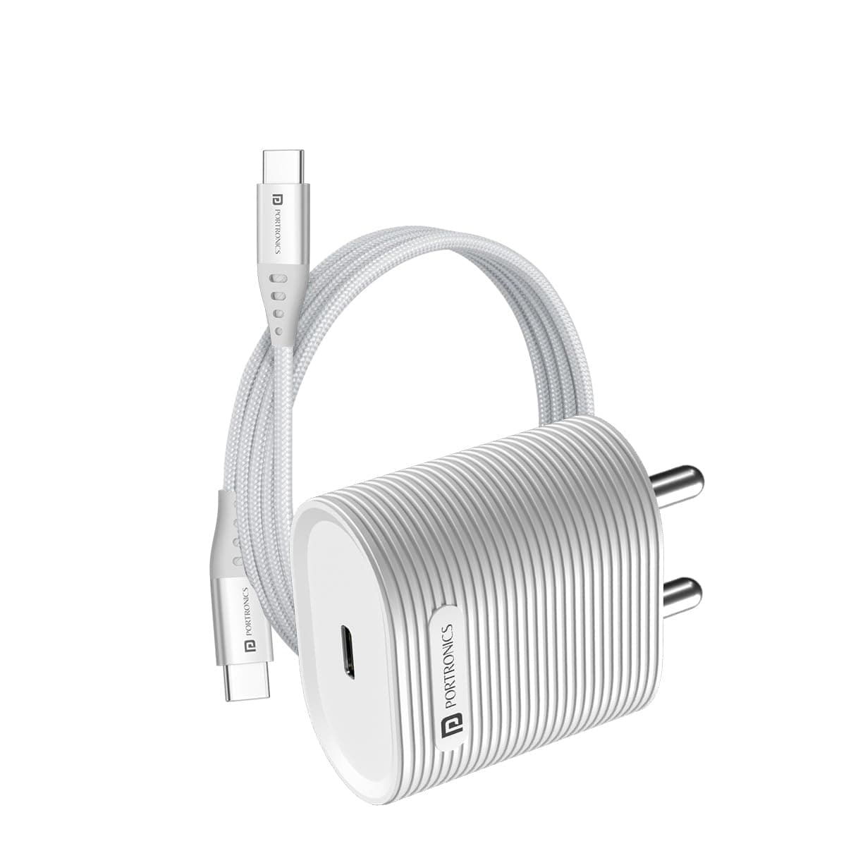 Portronics Adapto 33G 33W GaN Type C PD Port Fast Wall Charger comes with 60W Nylon Braided Type C to Type C fast charging cable, Compatible with iPhone 8...