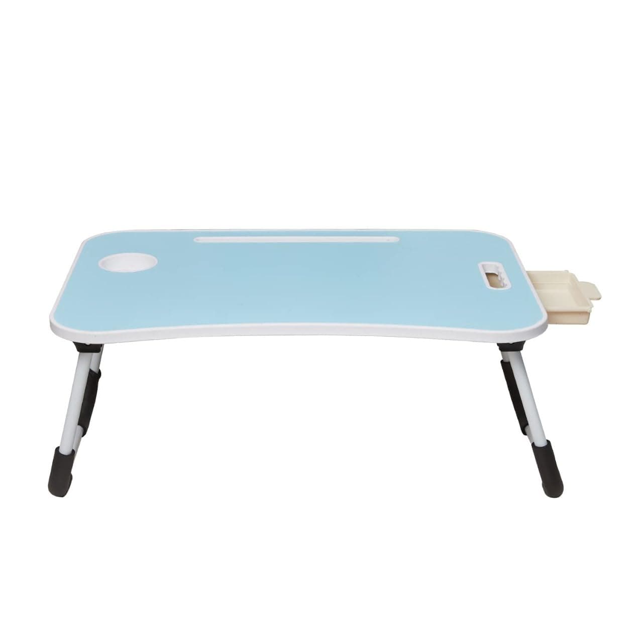 Amazon Basics Foldable Laptop Table with cup holder, tablet groove, and mini drawer