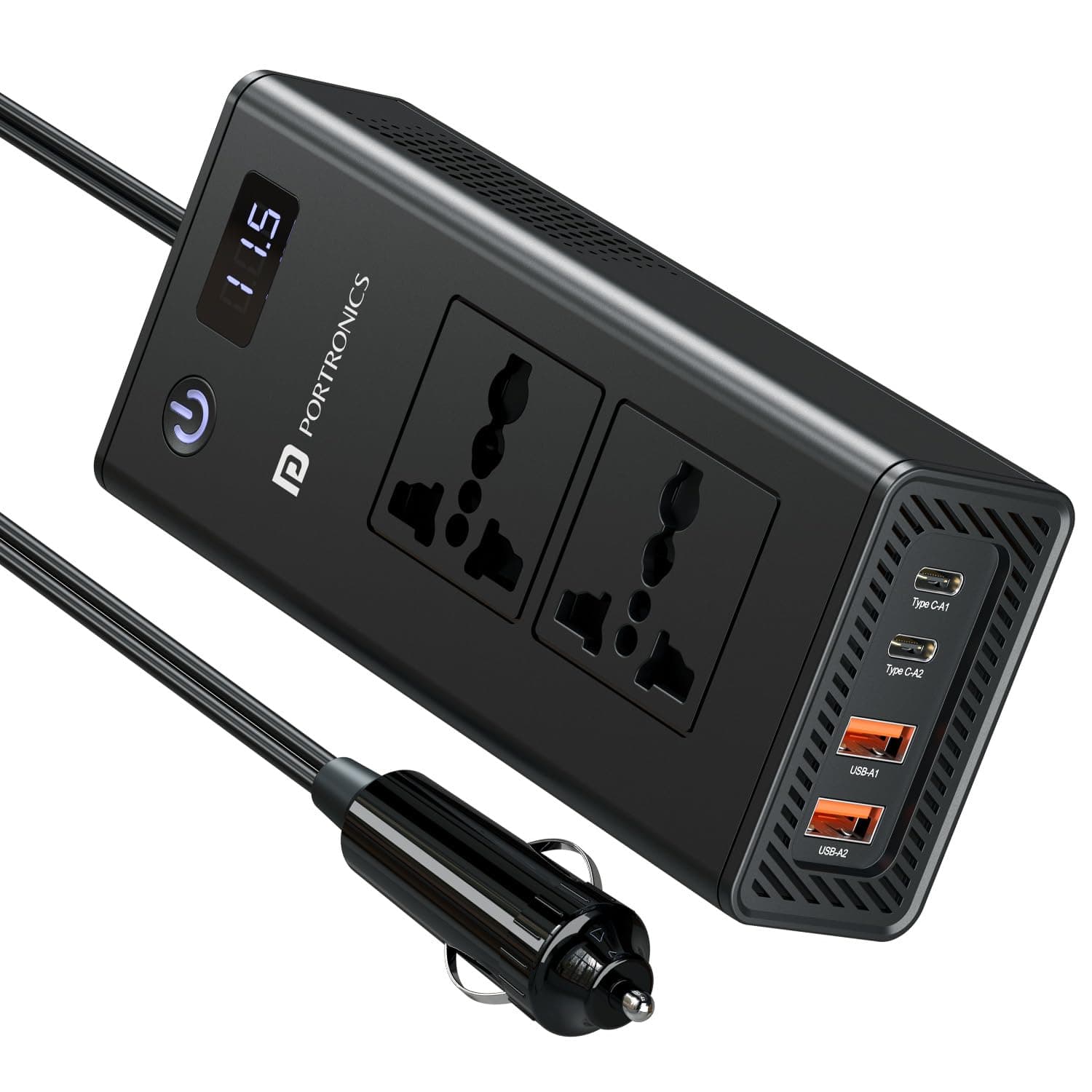 Portronics Zaptor 200W Car Inverter | Dual AC Sockets, 20W PD USB-C &amp;amp; 36W USB Charger
