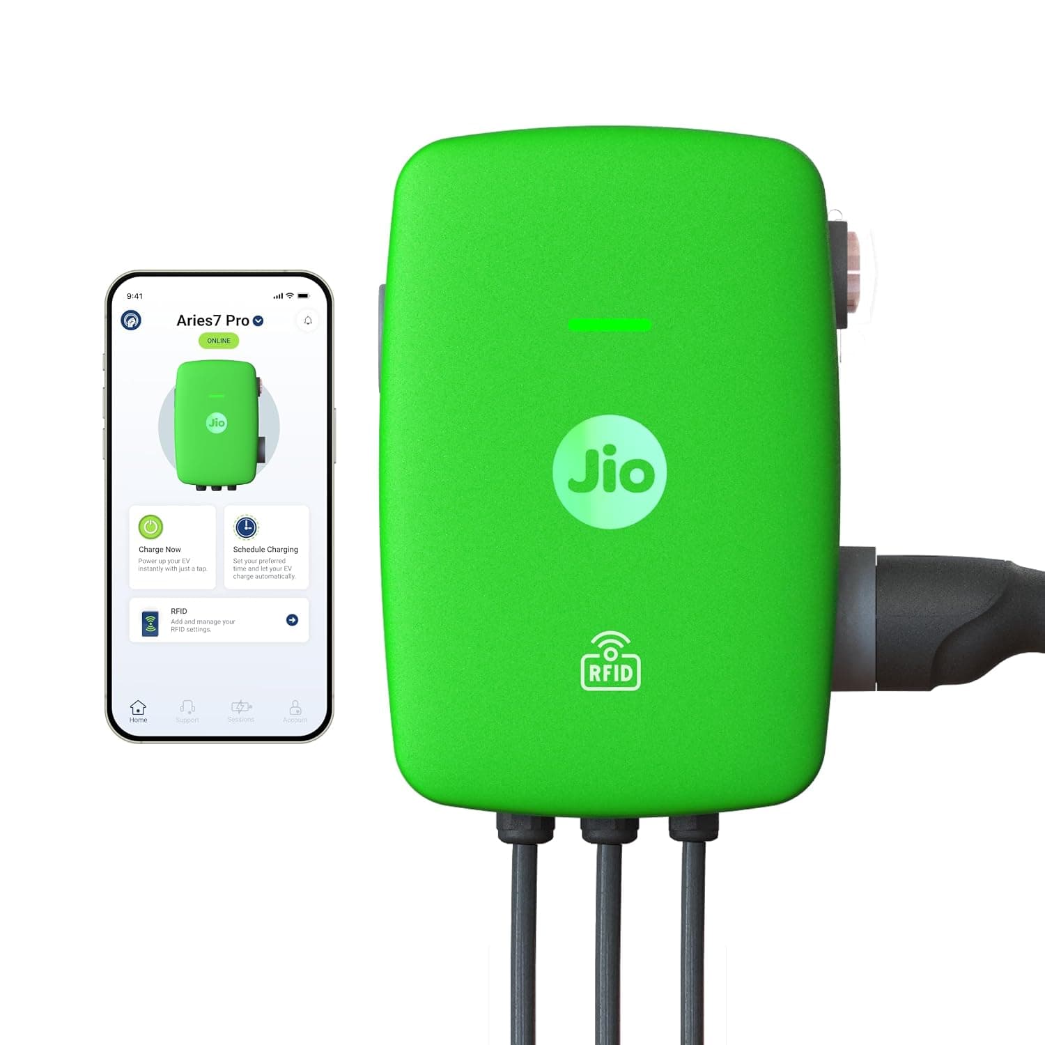 JioEV Aries 7.4kW AC Charger, Type 2, 5m Cable, WiFi &amp;amp; RFID