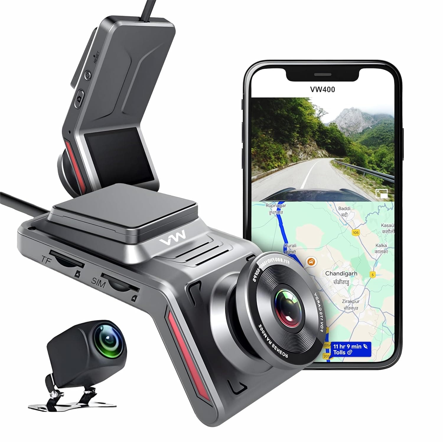 VW400 Dash Camera, 4G Cloud Dash Cam, Front Rear Car Camera